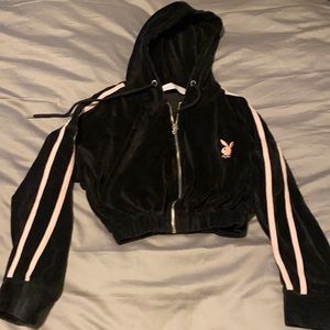 Misguided x playboy velour crop hoodie